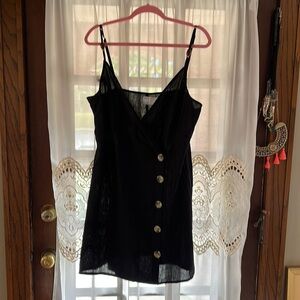 ASOS Curve 92% cotton/8% flax black wrap cami mini sundress